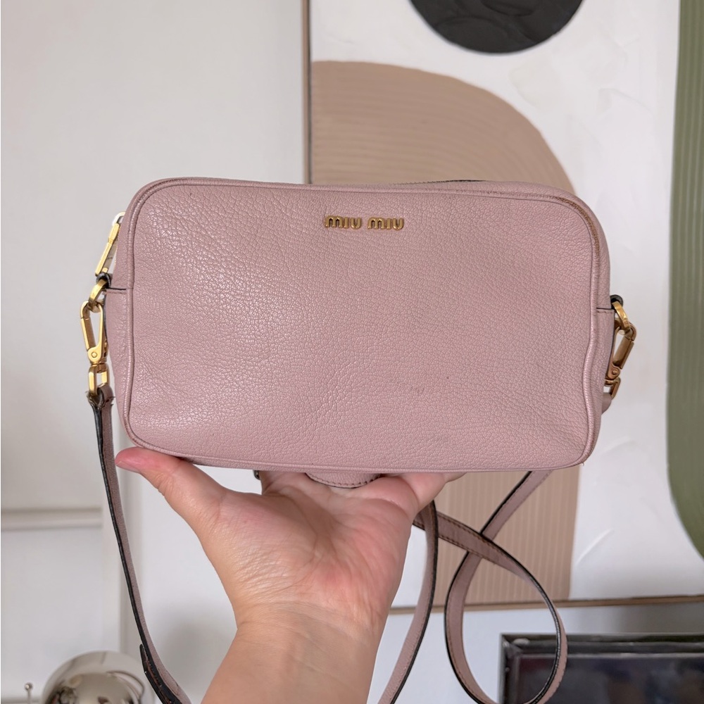 Miu Miu pink leather crossbody bag purse pebbled